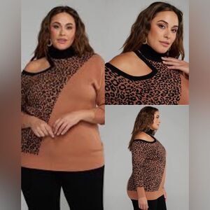 Fashion To Figure - Colorblock Leopard Print Cutout Sweater